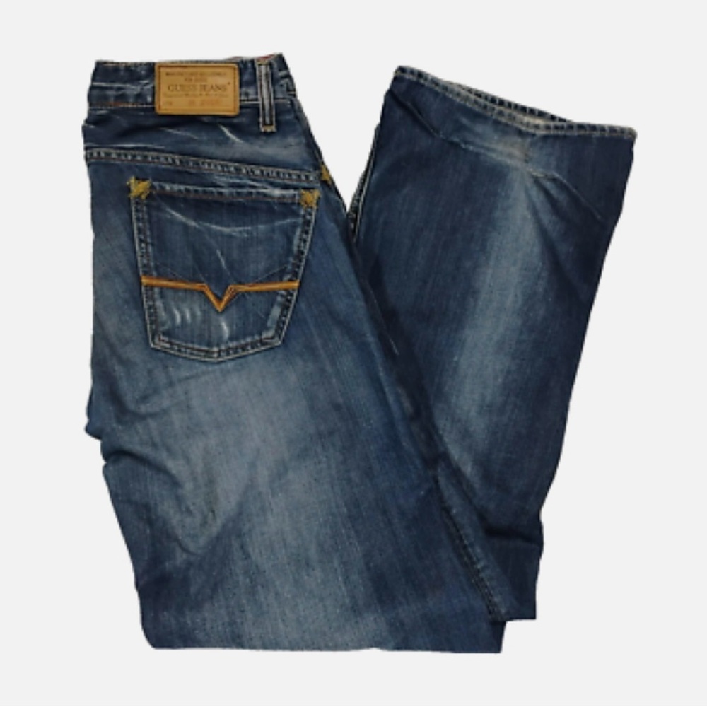 Guess Men’s Jeans Rebel Low Rise Straight Distressed Size 32 Button-fly